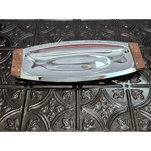 Vintage MCM Kromex® Oblong Tray - Stainless Steel & Walnut 16.25 X‎ 6.5"
